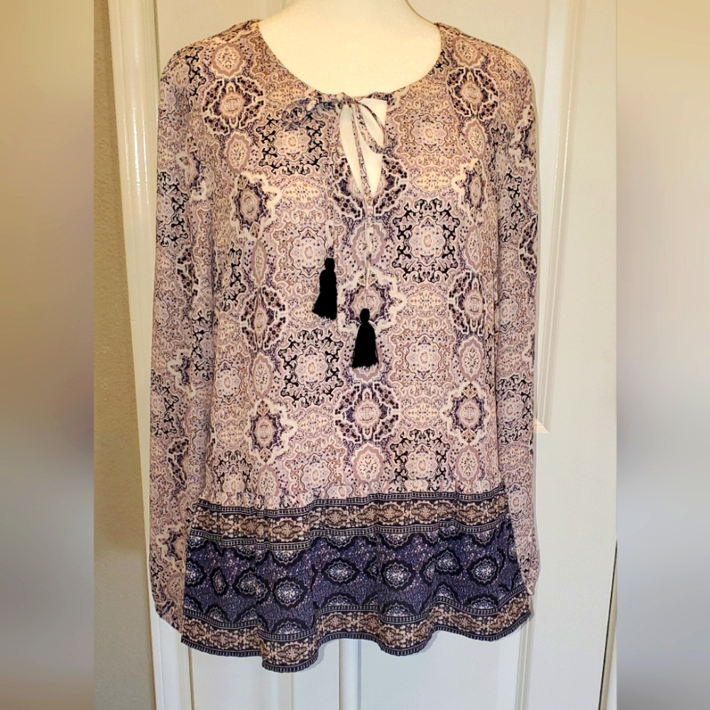 DR2 by Daniel Raina Women's Long Sleeve Blouse, size small,  ruffle hem